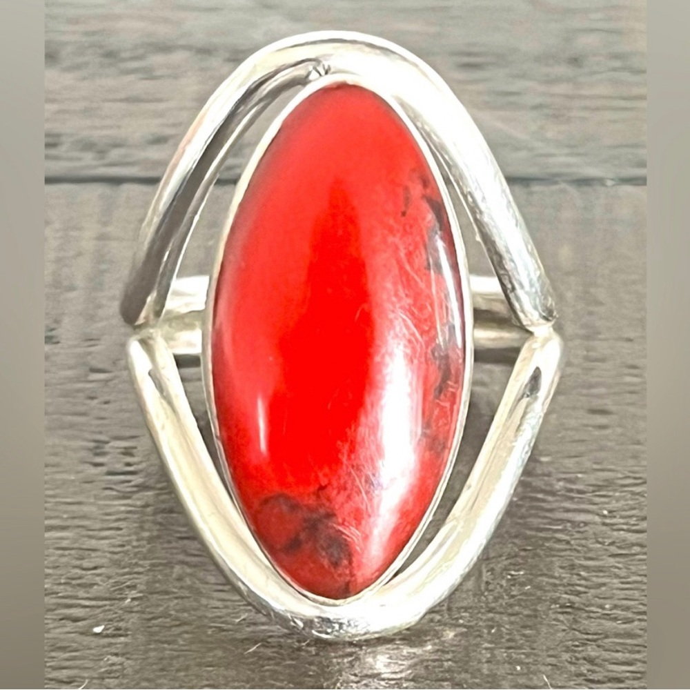 Carolyn Pollack native American, sterling silver and red jasper ring - s…